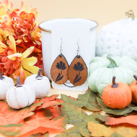 Rustic Chic by Designs By GaddisGenuine Leather Floral Scallop Earrings