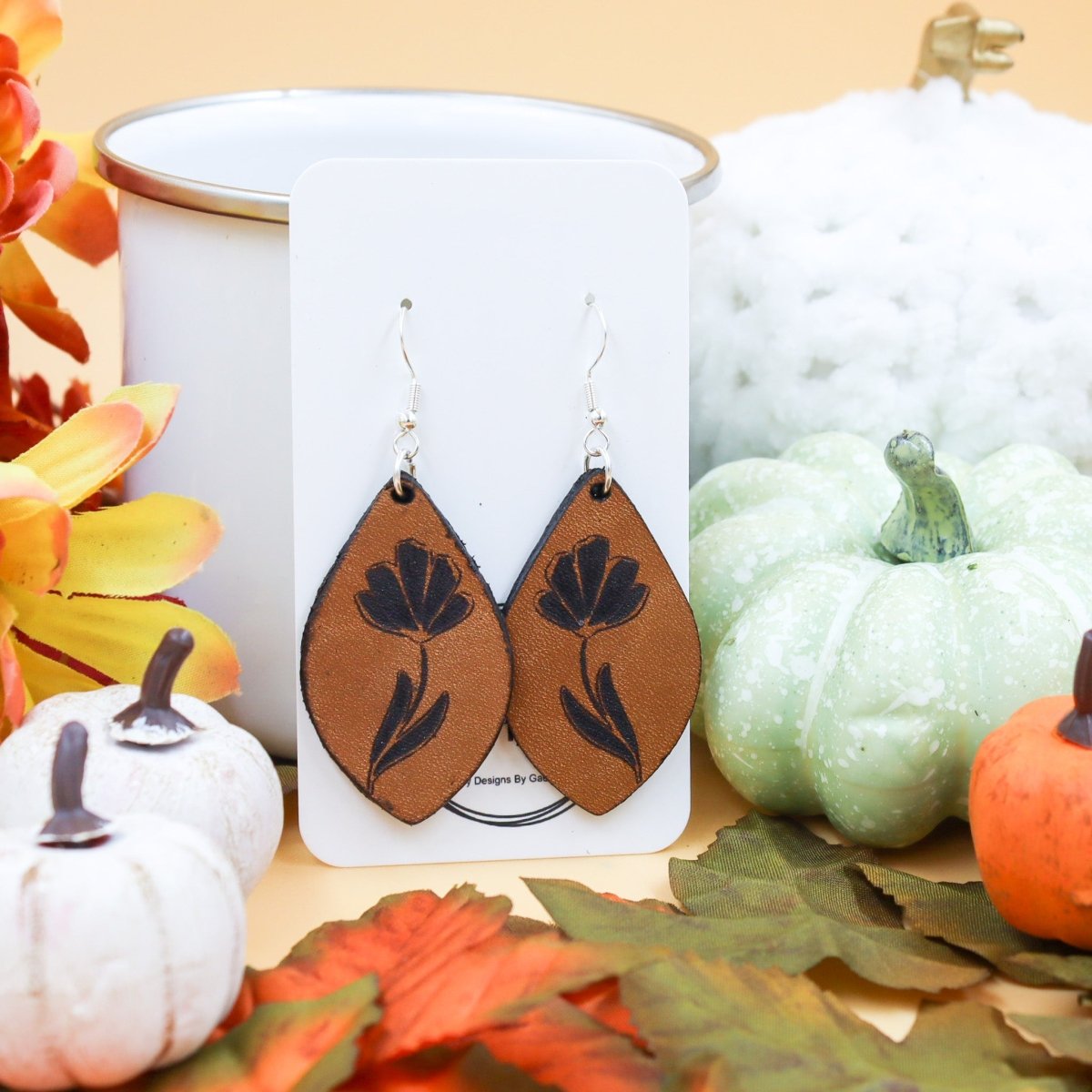 Rustic Chic by Designs By GaddisGenuine Leather Floral Teardrop Earring