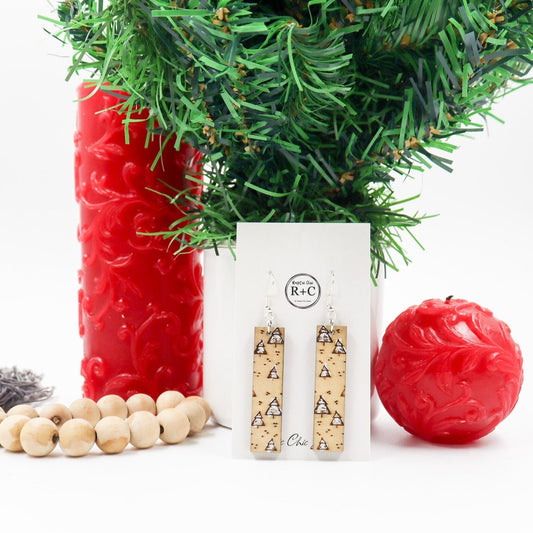 Rustic Chic by Designs By GaddisWhite Christmas Tree Wood Bar Drop Earrings