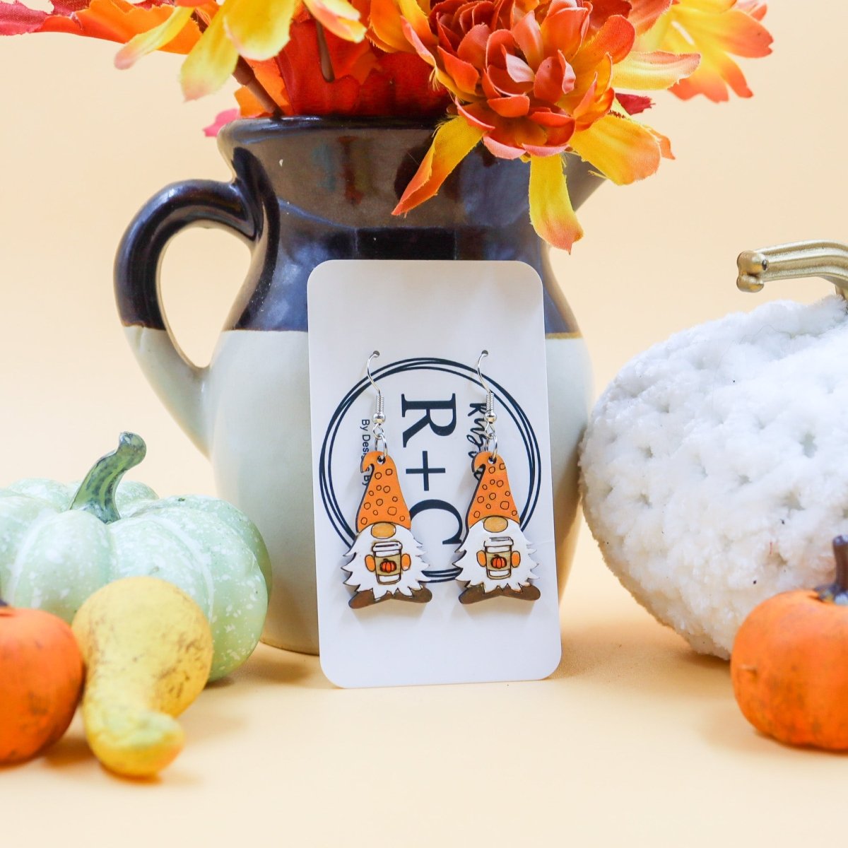 Rustic Chic by Designs By GaddisFall Pumpkin Spice Leopard Gnome Drop Earrings