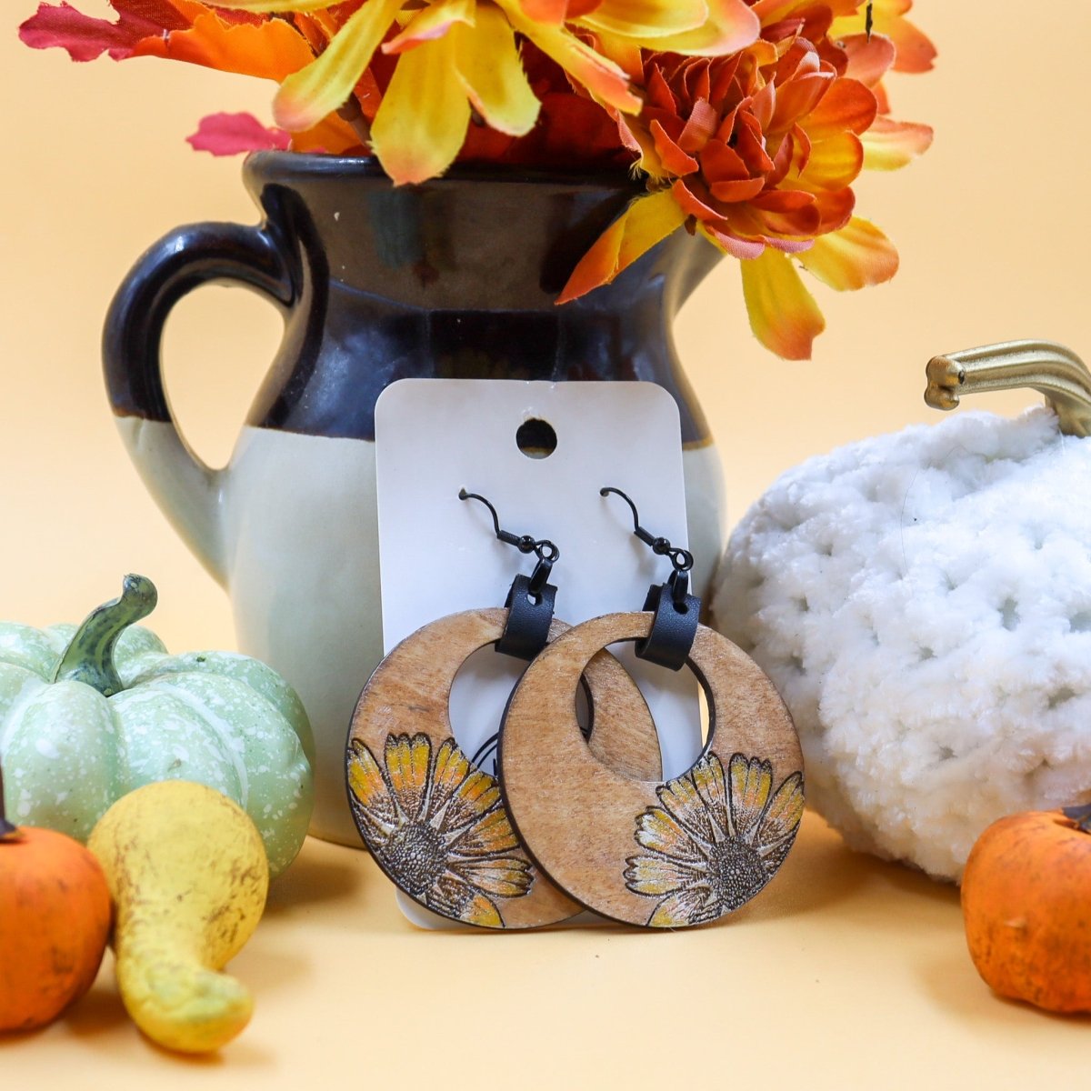 Rustic Chic by Designs By GaddisOversized Sunflower Round Earrings