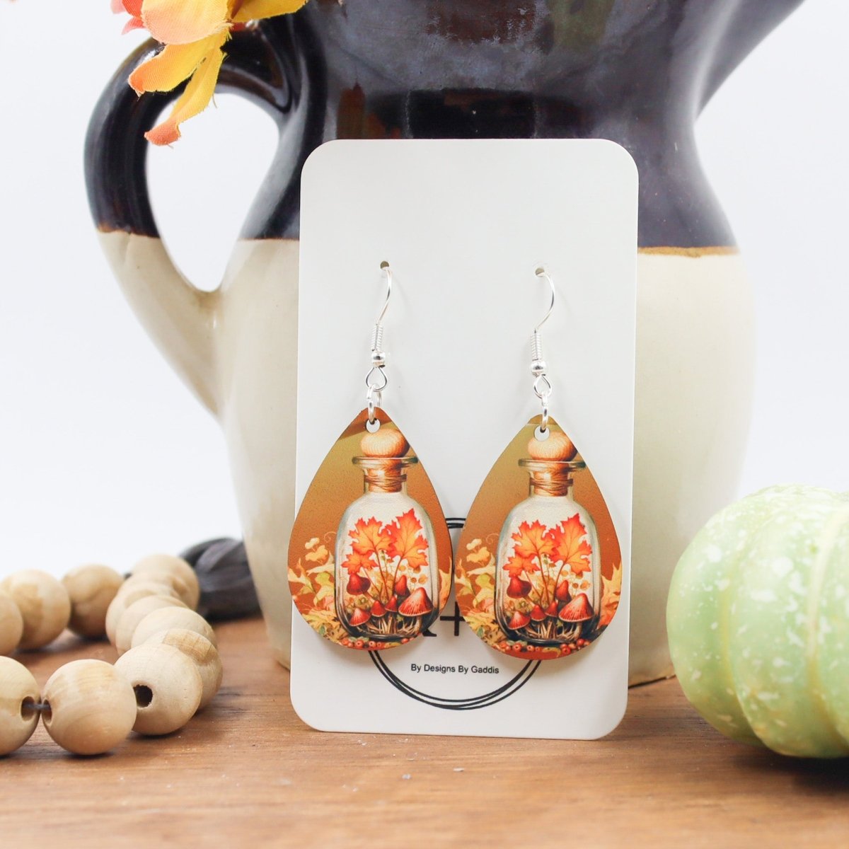 Rustic Chic by Designs By GaddisFall Mushrooms in a Bottle Teardrop Earrings