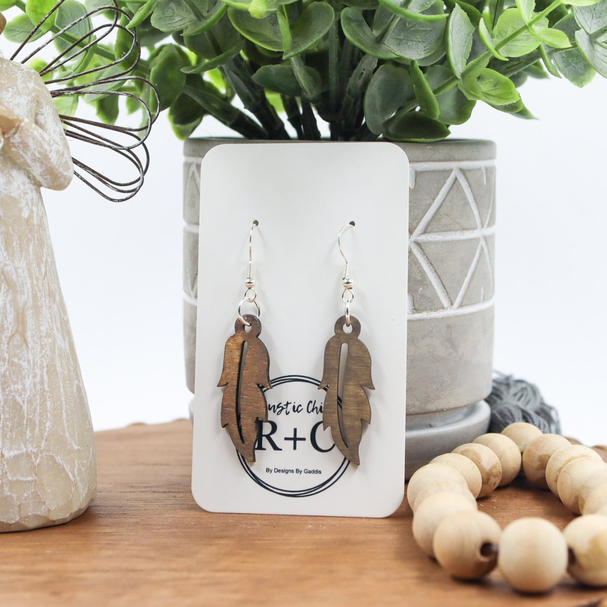 Rustic Chic by Designs By GaddisNatural Wood Feather Dangle Earrings