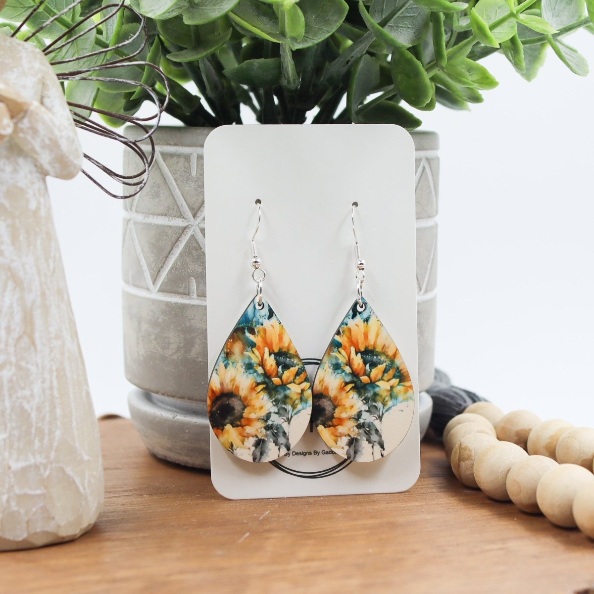 Rustic Chic by Designs By GaddisWatercolor Sunflower Drop Earrings