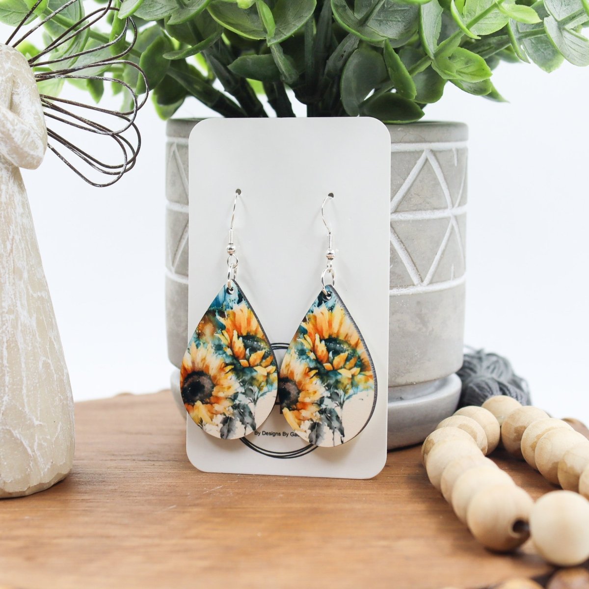 Rustic Chic by Designs By GaddisWatercolor Sunflower Drop Earrings