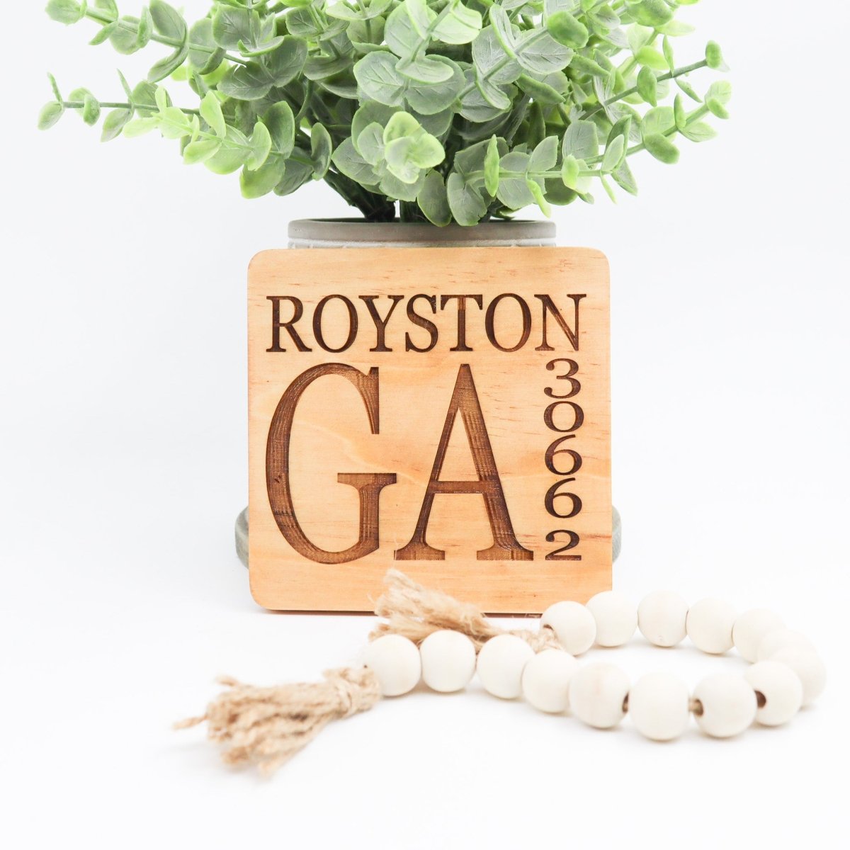 Personalized Hometown Wood Coaster - Rustic Chic by Designs By