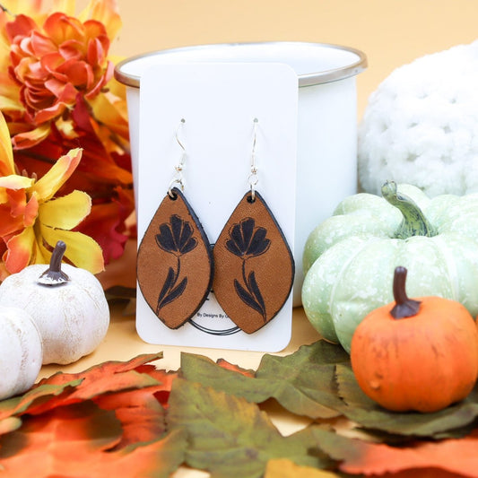 Rustic Chic by Designs By GaddisGenuine Leather Floral Teardrop Earring