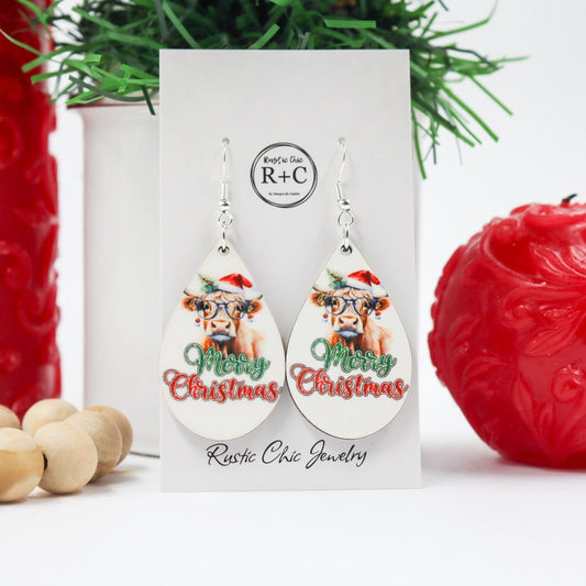 Rustic Chic by Designs By GaddisMerry Christmas Cow Teardrop Earrings