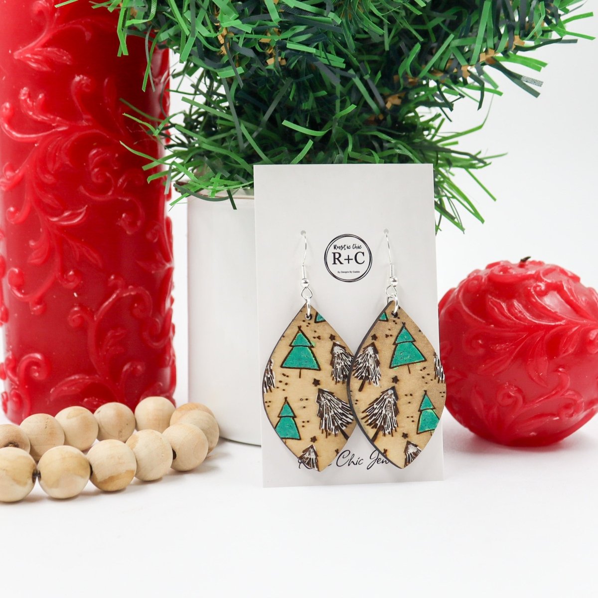 Rustic Chic by Designs By GaddisWood Christmas Trees Drop Earrings (Long)