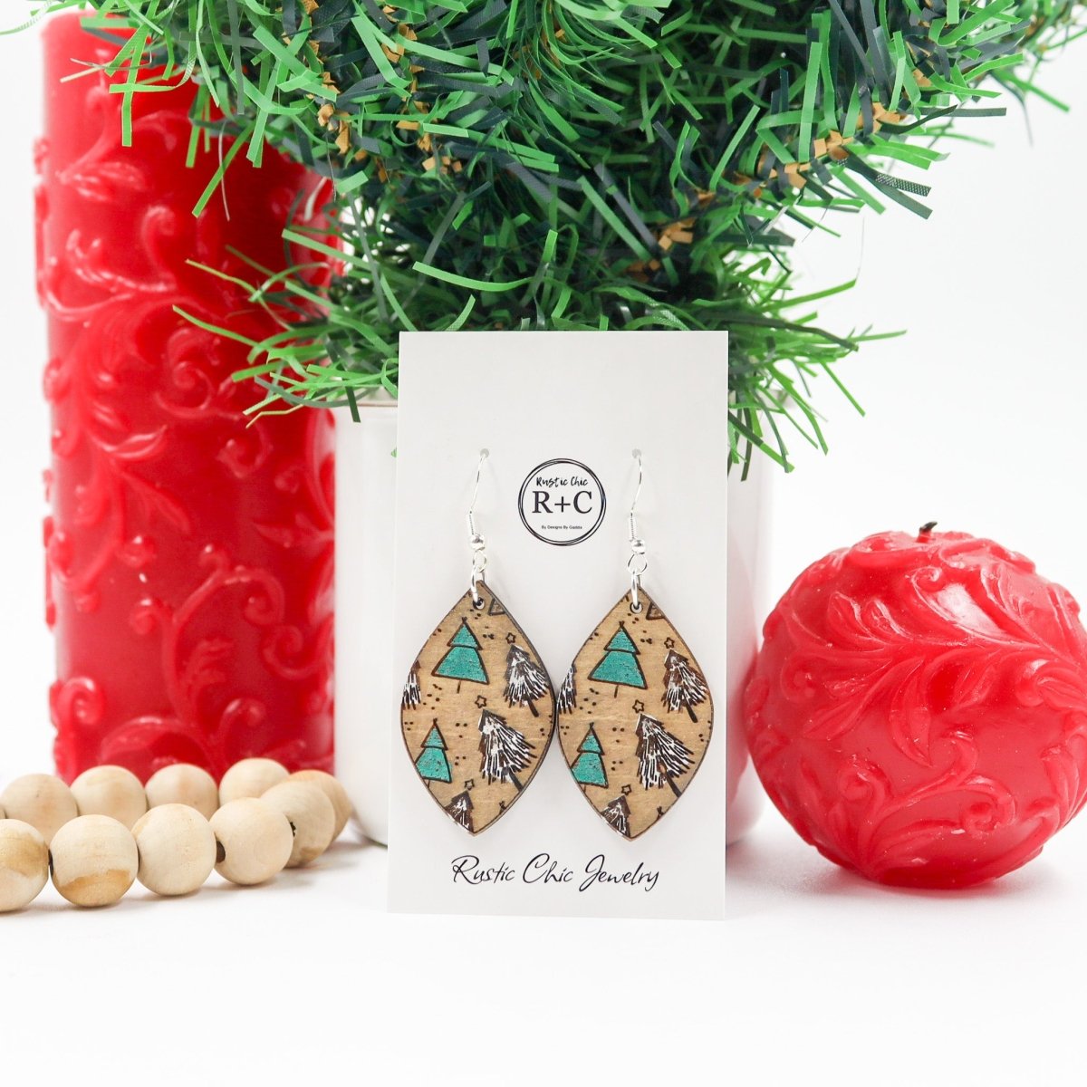 Rustic Chic by Designs By GaddisWood Christmas Trees Drop Earrings (Short)