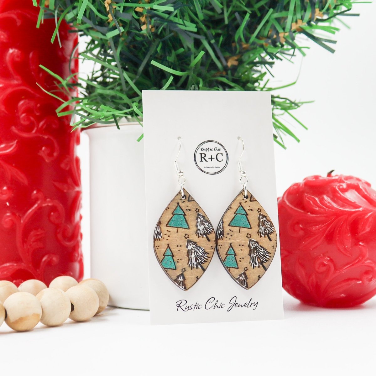 Rustic Chic by Designs By GaddisWood Christmas Trees Drop Earrings (Short)