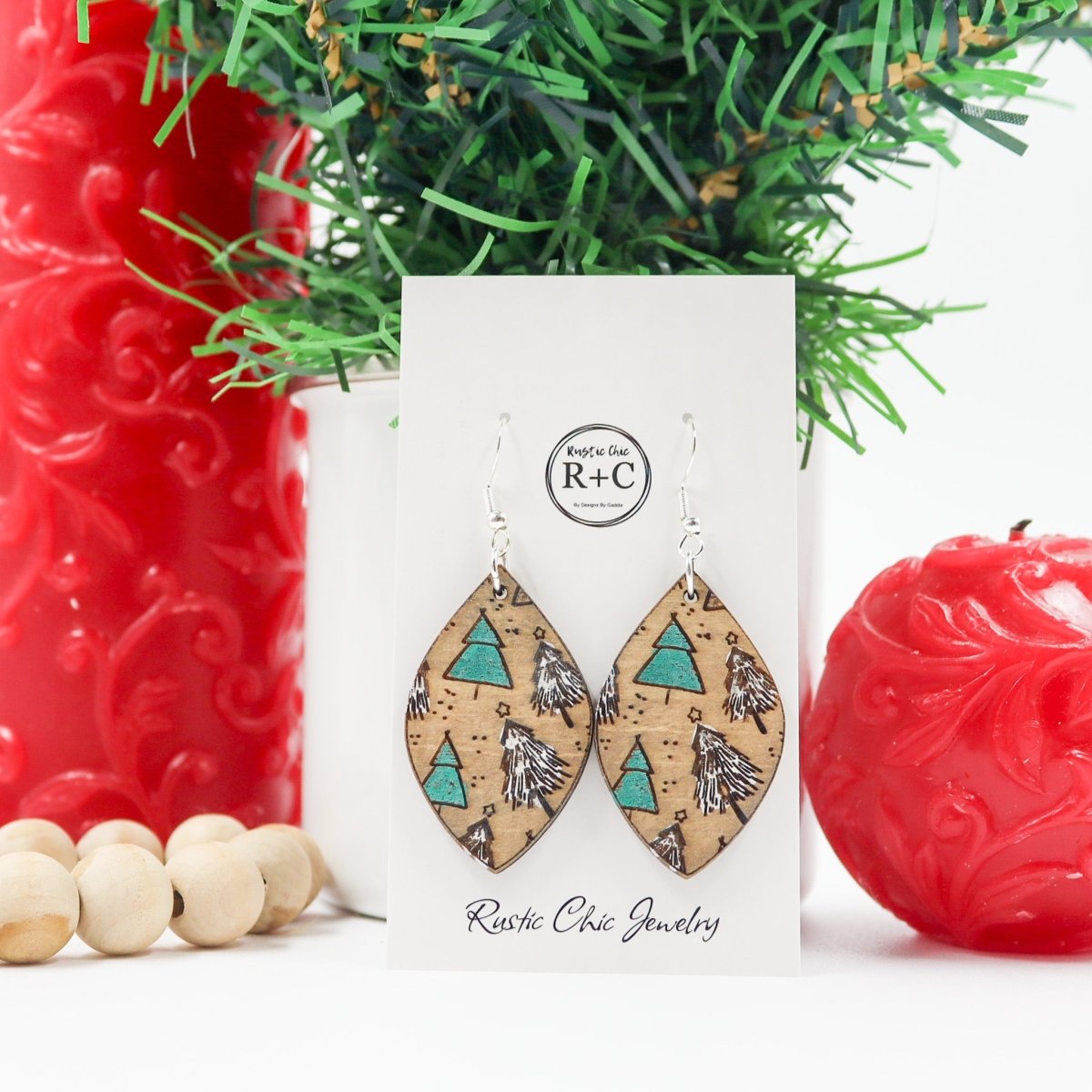 Rustic Chic by Designs By GaddisWood Christmas Trees Drop Earrings (Short)