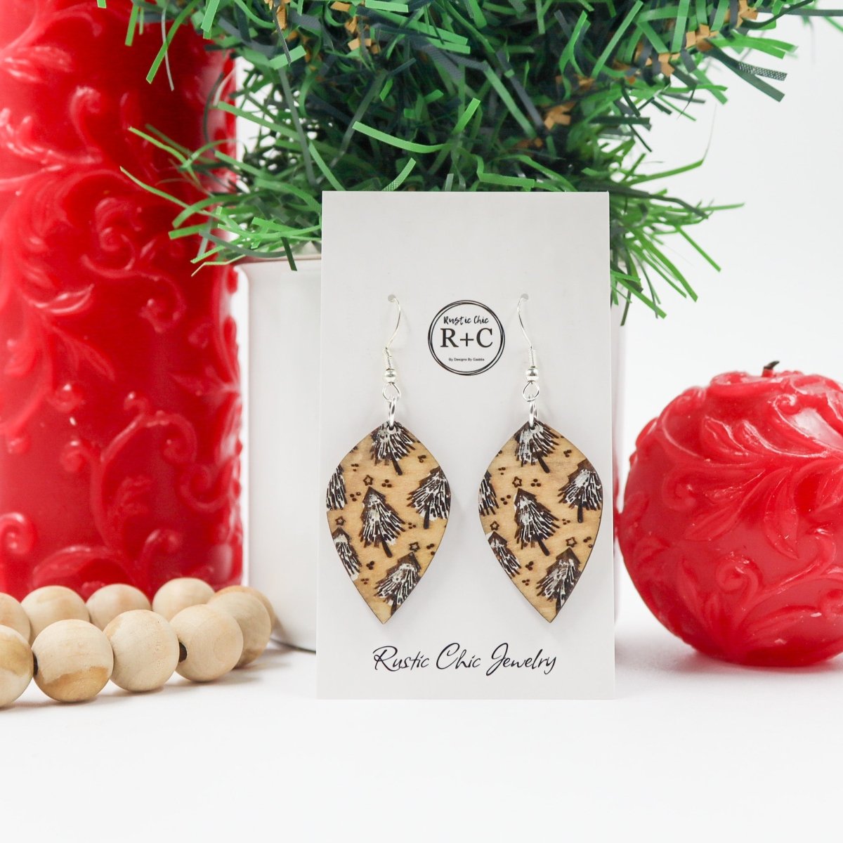 Rustic Chic by Designs By GaddisWood Christmas Trees Drop Earrings (Short)