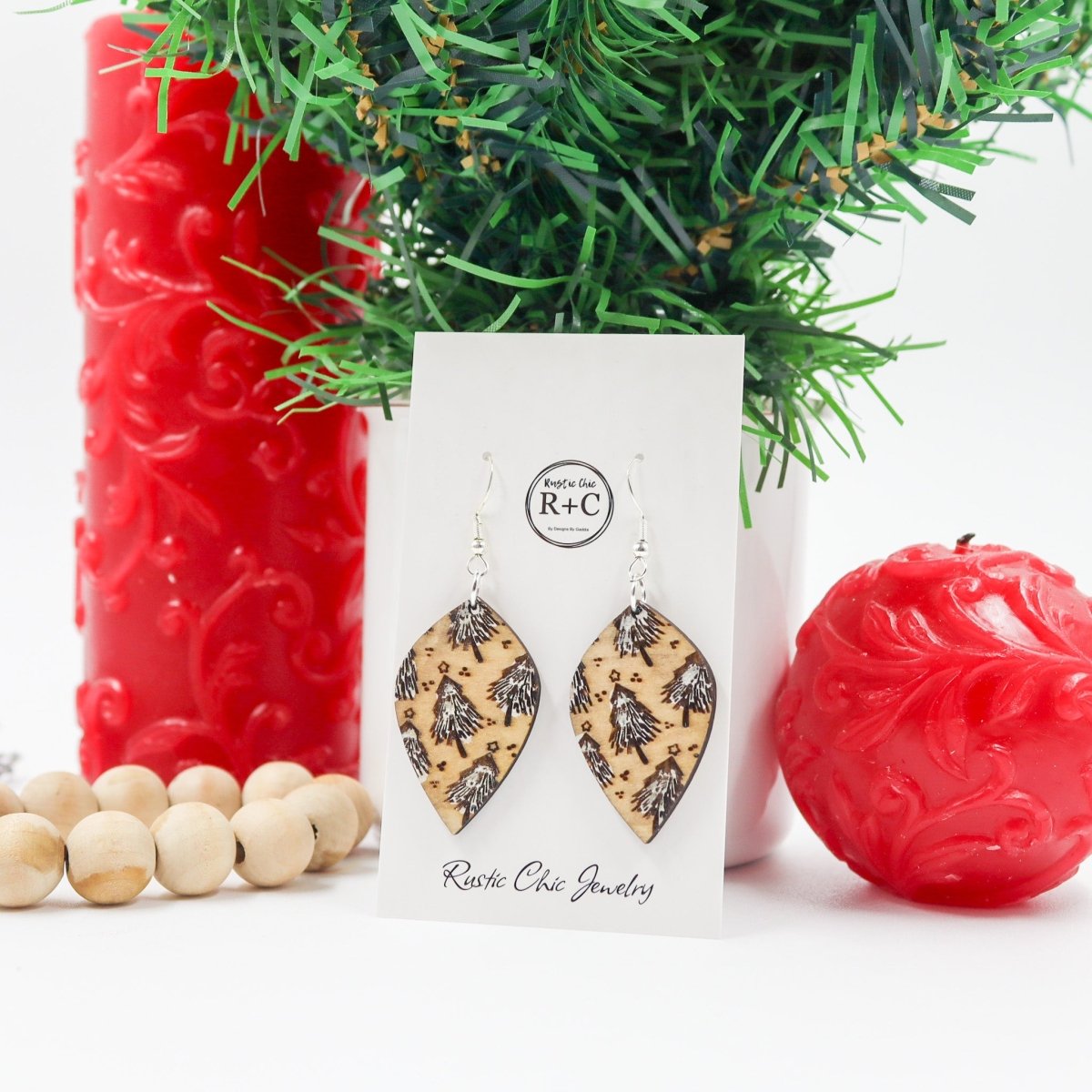 Rustic Chic by Designs By GaddisWood Christmas Trees Drop Earrings (Short)