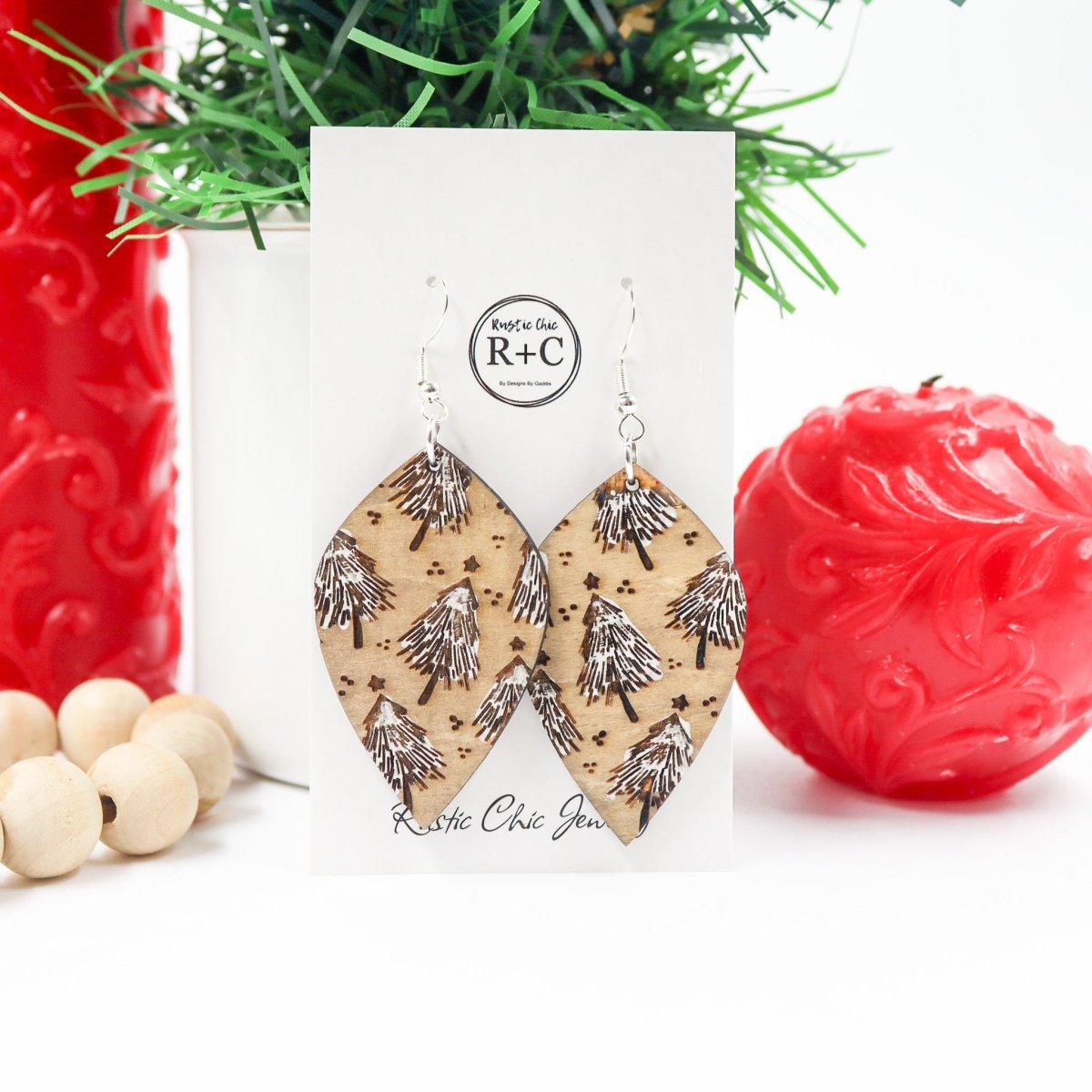 Rustic Chic by Designs By GaddisWood Christmas Trees Drop Earrings (Long)