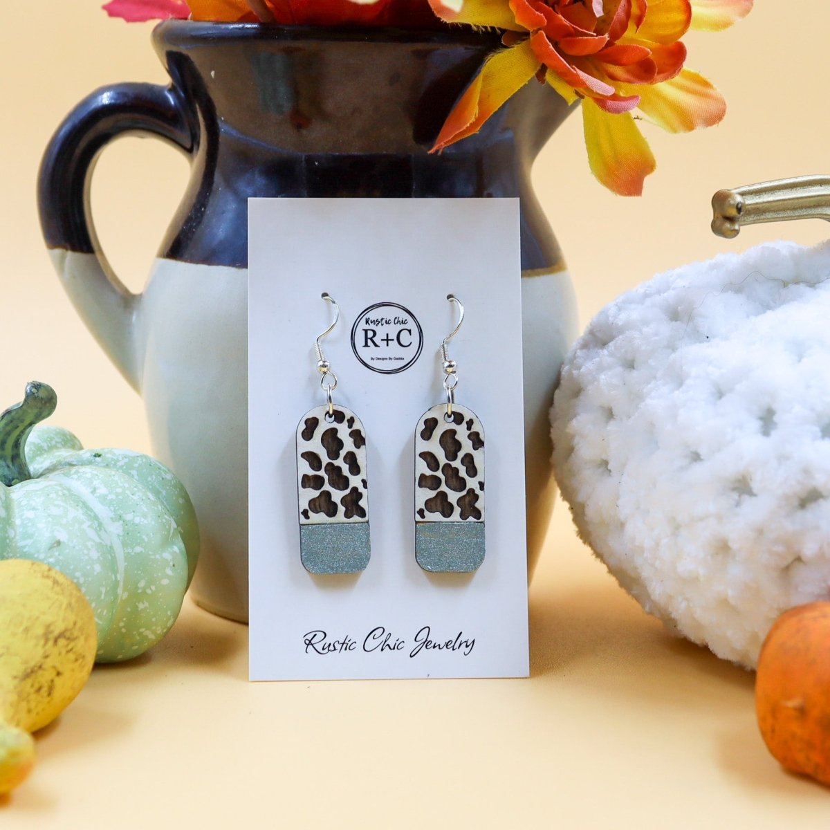 Rustic Chic by Designs By GaddisCow Print Bar Drop Earrings