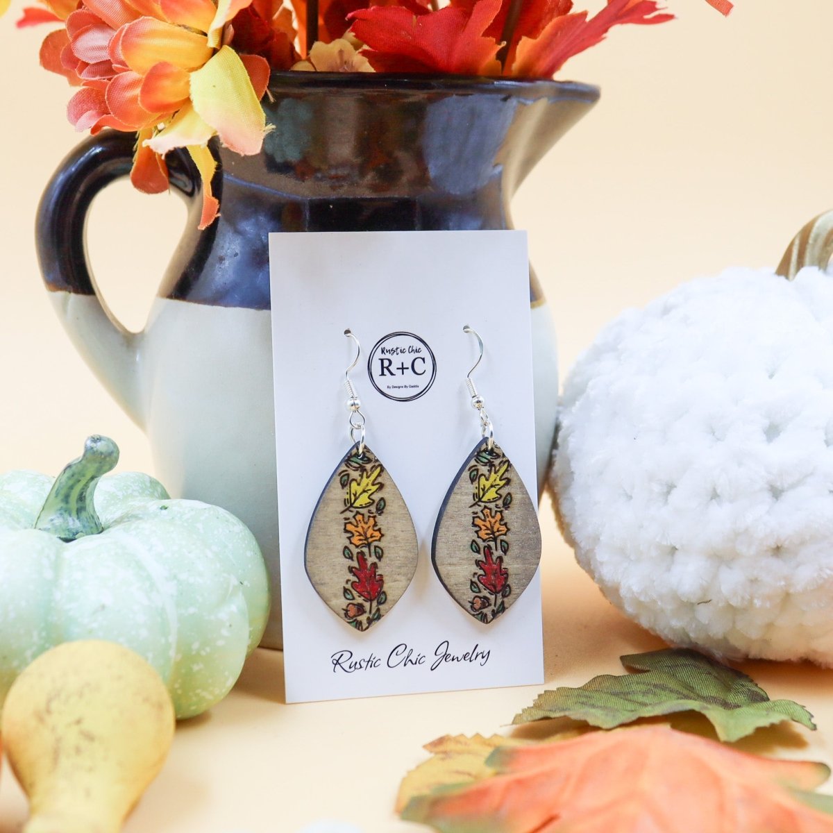 Rustic Chic by Designs By GaddisFall Leaves Teardrop Wood Earrings