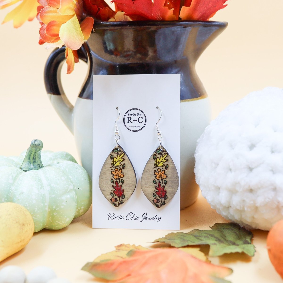 Rustic Chic by Designs By GaddisFall Leaves Teardrop Wood Earrings