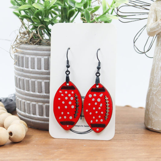 Rustic Chic by Designs By GaddisUGA Red Spotted Football Drop Earrings