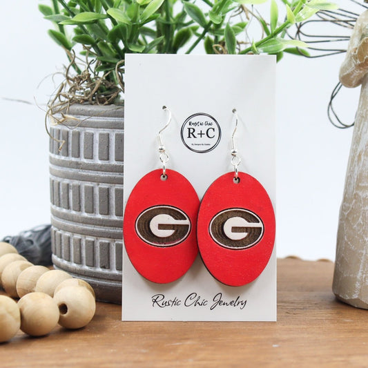 Rustic Chic by Designs By GaddisGeorgia Bulldogs Oval Drop Earrings