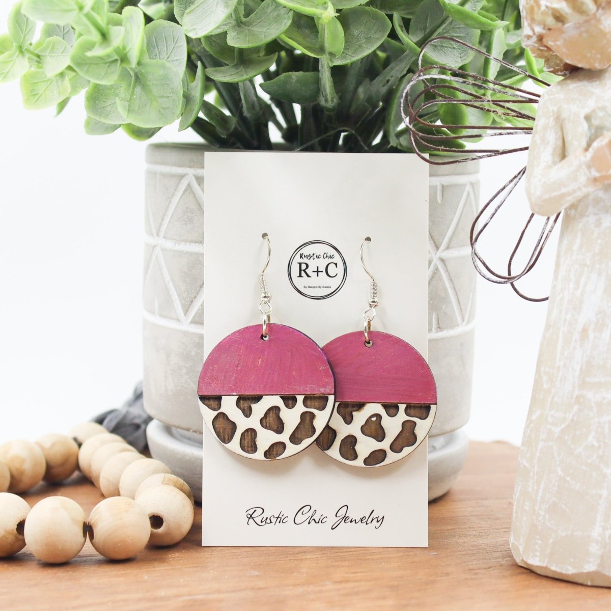 Rustic Chic by Designs By GaddisCow Print Round Drop Earrings