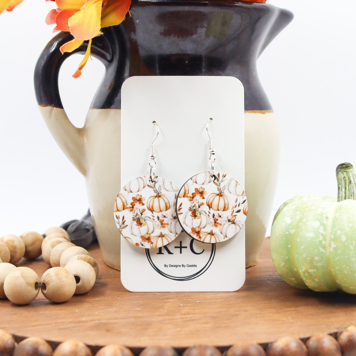 Rustic Chic by Designs By GaddisNeutral Color Fall Pumpkin Round Drop Earrings