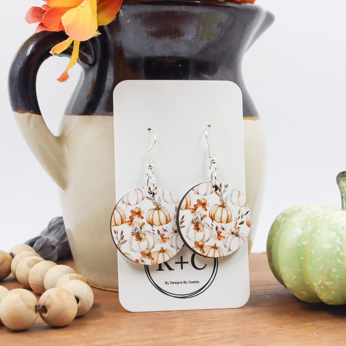 Rustic Chic by Designs By GaddisNeutral Color Fall Pumpkin Round Drop Earrings