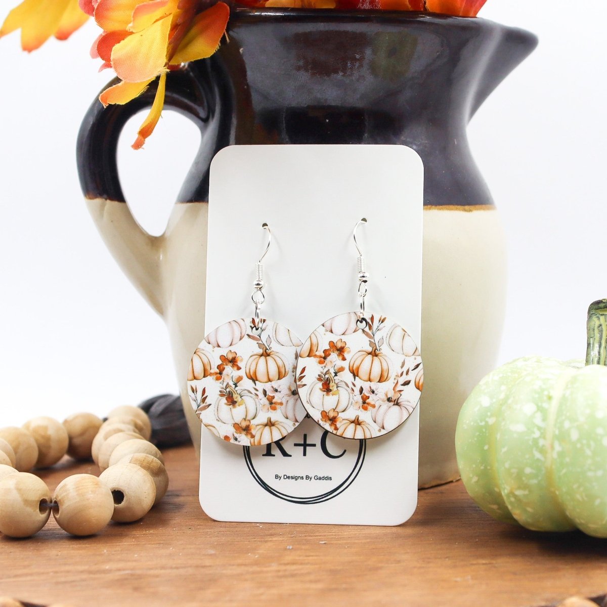 Rustic Chic by Designs By GaddisNeutral Color Fall Pumpkin Round Drop Earrings