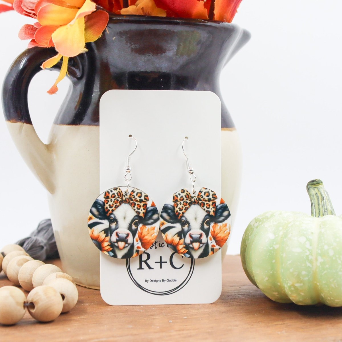 Rustic Chic by Designs By GaddisHighland Cow Round Drop Earrings