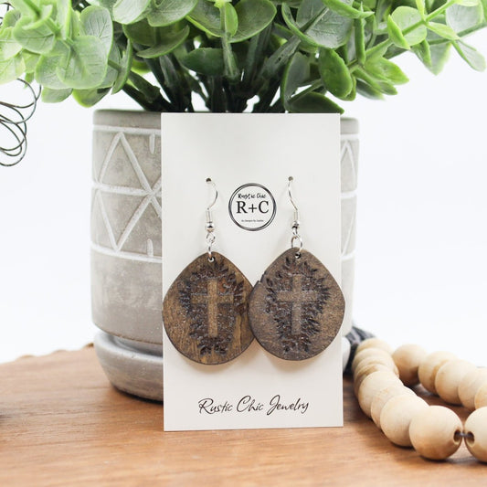 Rustic Chic by Designs By GaddisFloral Cross Rounded Drop Earrings