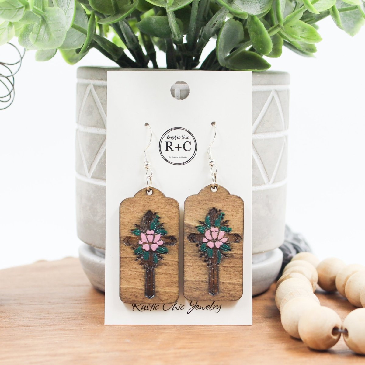 Rustic Chic by Designs By GaddisFloral Cross Drop Earrings