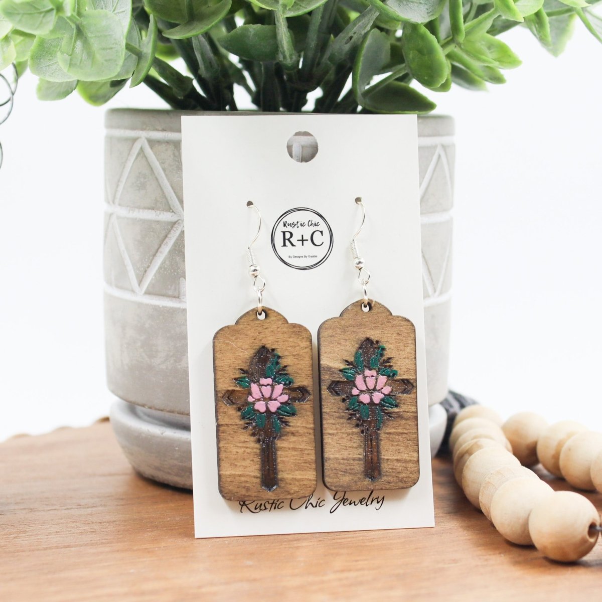 Rustic Chic by Designs By GaddisFloral Cross Drop Earrings