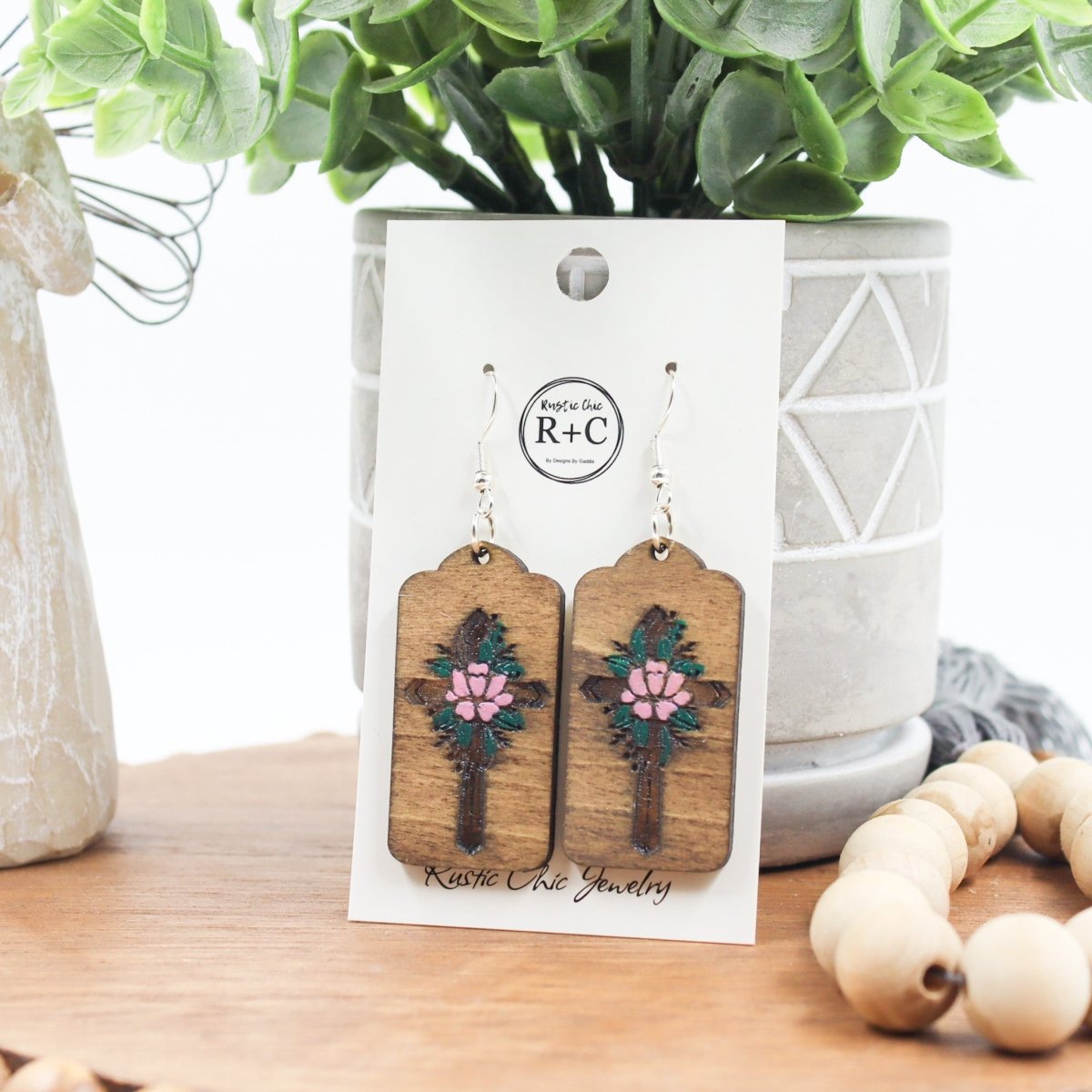 Rustic Chic by Designs By GaddisFloral Cross Drop Earrings