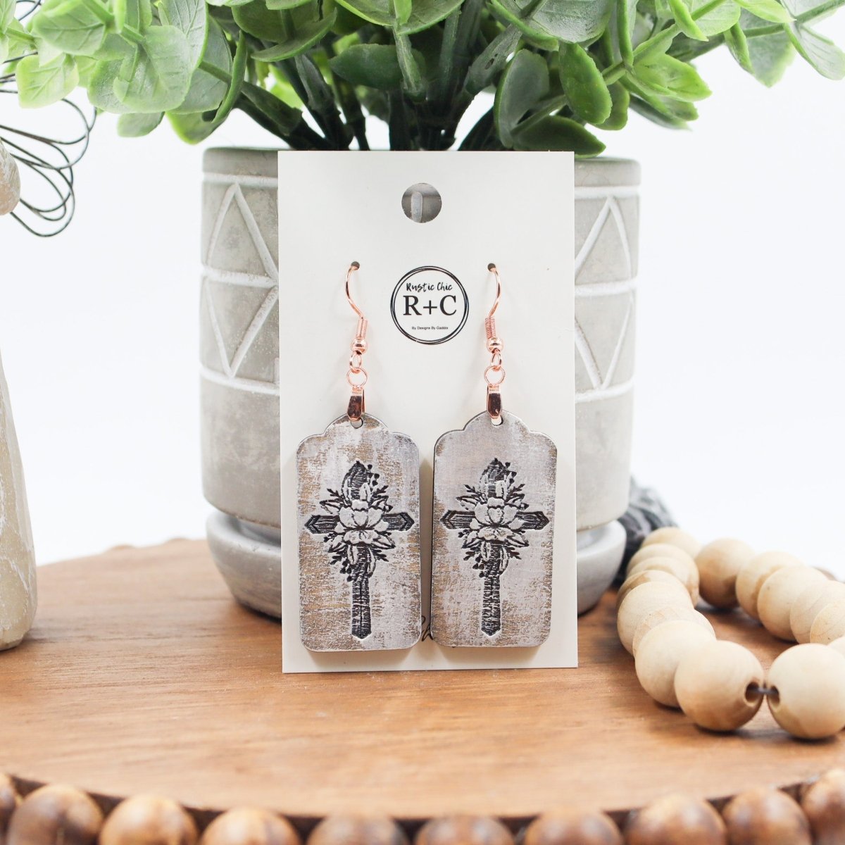 Rustic Chic by Designs By GaddisFloral Cross Drop Earrings