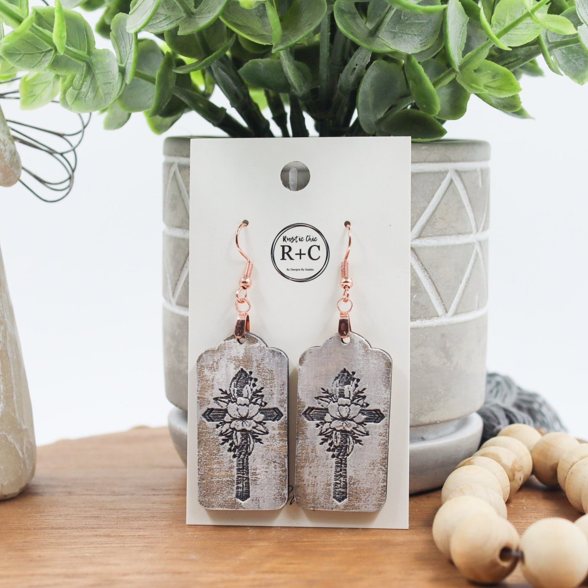 Rustic Chic by Designs By GaddisFloral Cross Drop Earrings