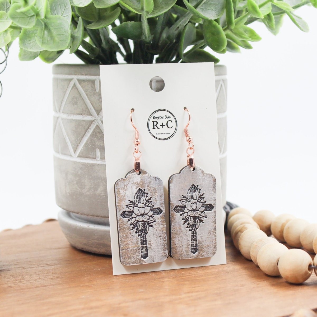 Rustic Chic by Designs By GaddisFloral Cross Drop Earrings