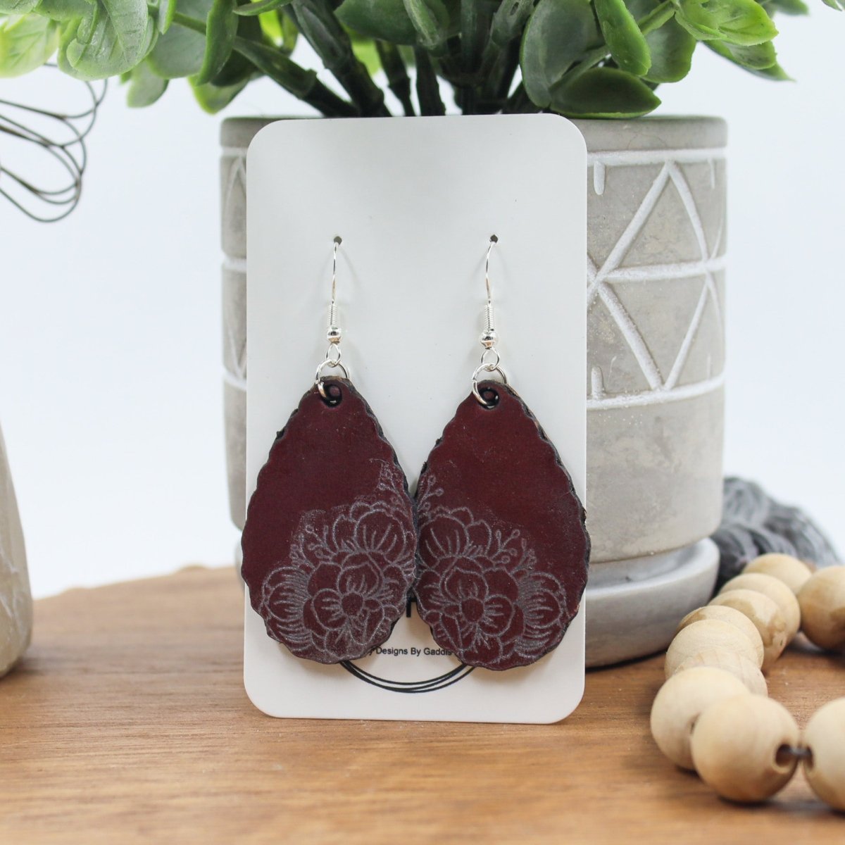 Rustic Chic by Designs By GaddisGenuine Leather Floral Scallop Teardrop Earring