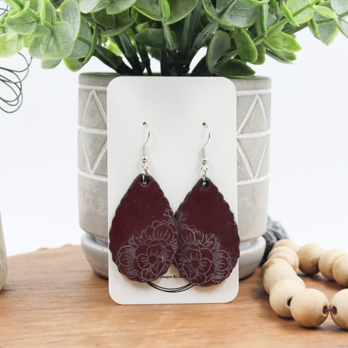 Rustic Chic by Designs By GaddisGenuine Leather Floral Scallop Teardrop Earring