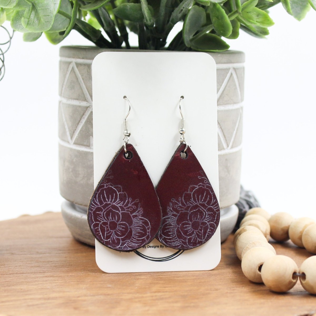 Rustic Chic by Designs By GaddisGenuine Leather Floral Teardrop Earring