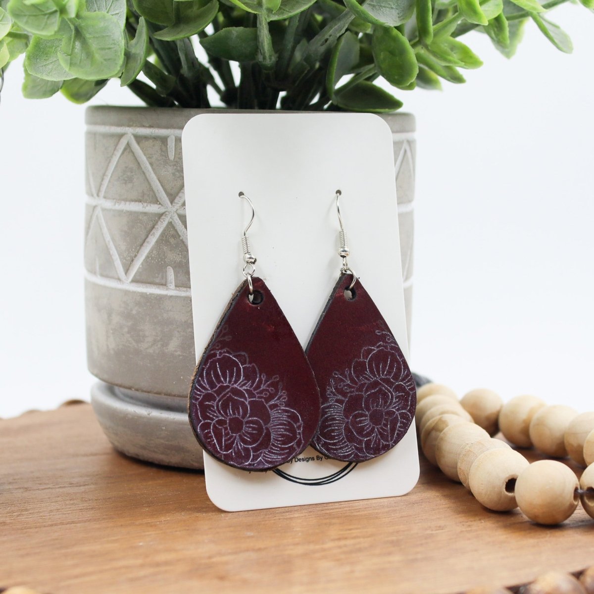 Rustic Chic by Designs By GaddisGenuine Leather Floral Teardrop Earring