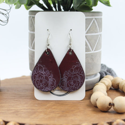 Rustic Chic by Designs By GaddisGenuine Leather Floral Teardrop Earring