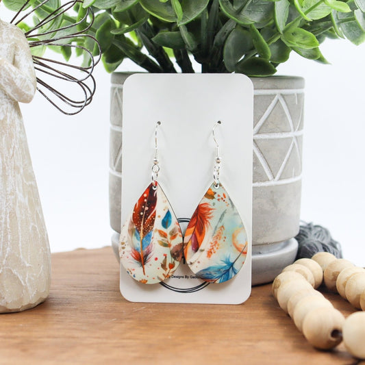 Rustic Chic by Designs By GaddisWatercolor Feathers Teardrop Earrings