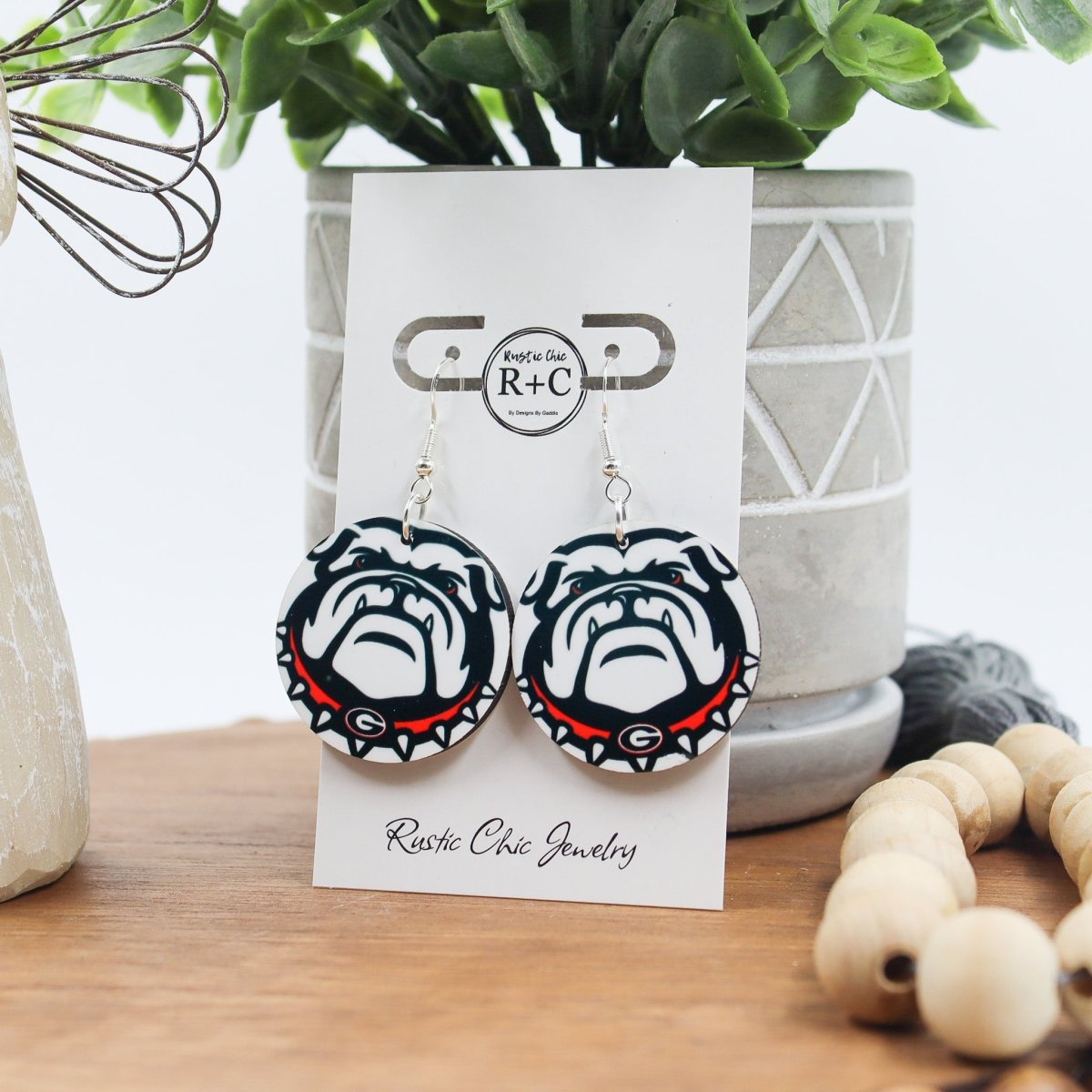 Rustic Chic by Designs By GaddisGeorgia Bulldogs Round Drop Earrings