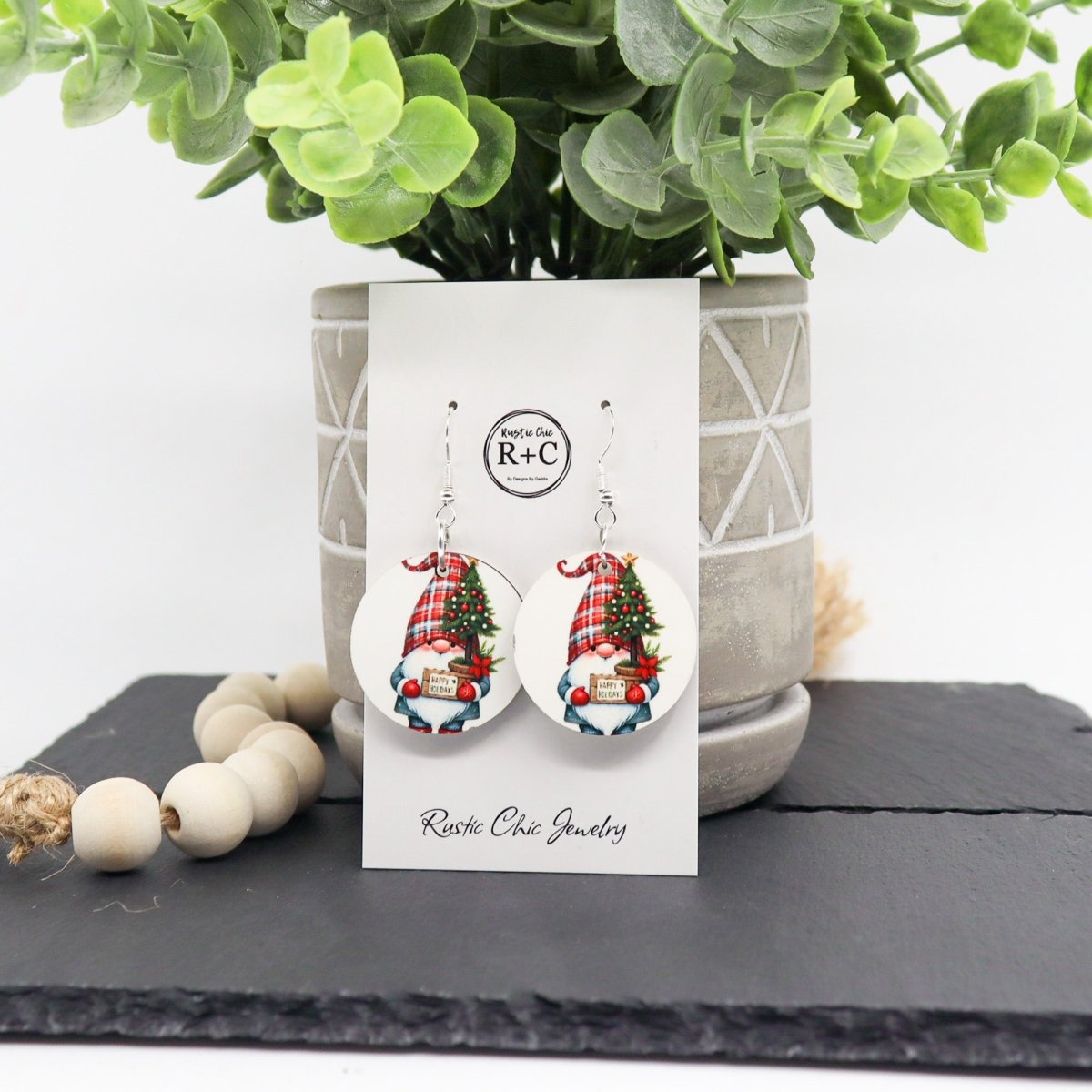 Rustic Chic by Designs By GaddisChristmas Gnome Round Drop Earrings