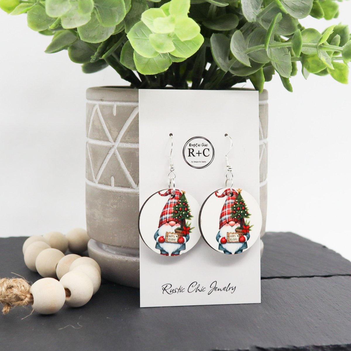 Rustic Chic by Designs By GaddisChristmas Gnome Round Drop Earrings