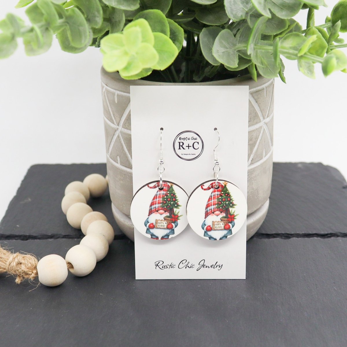 Rustic Chic by Designs By GaddisChristmas Gnome Round Drop Earrings